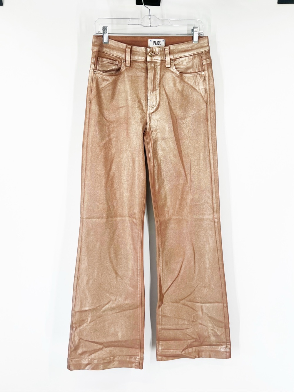 Paige Leenah High Rise Wide Leg Jeans Coated Pink Champagne